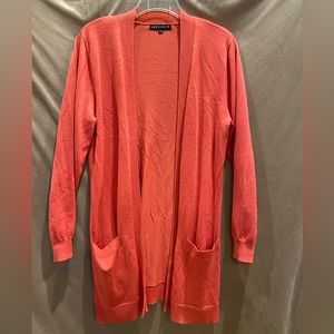 Long, coral cardigan